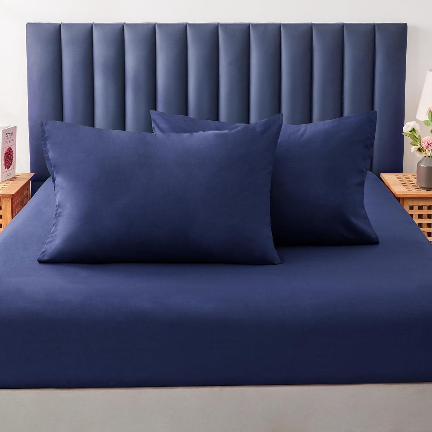 Envelope Closure Soft and Breathable 1000TC Cotton Blend Pillowcases - Navy