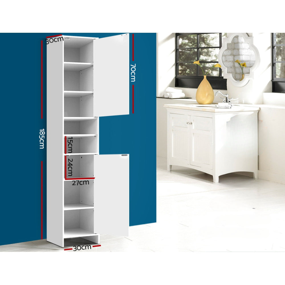 185cm Bathroom Tallboy Toilet Storage Cabinet Laundry Cupboard Adjustable Shelf White