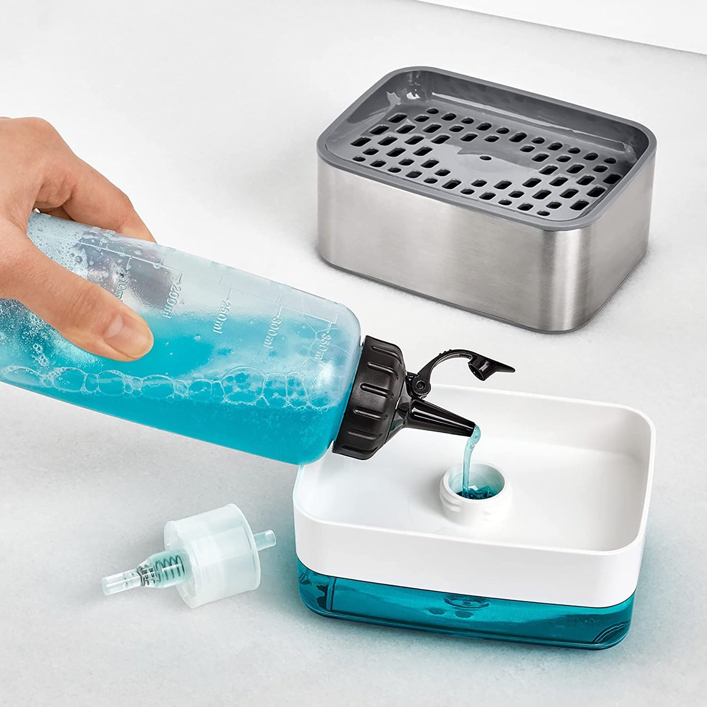 Soap Dispensing Sponge Holder Stainless Steel
