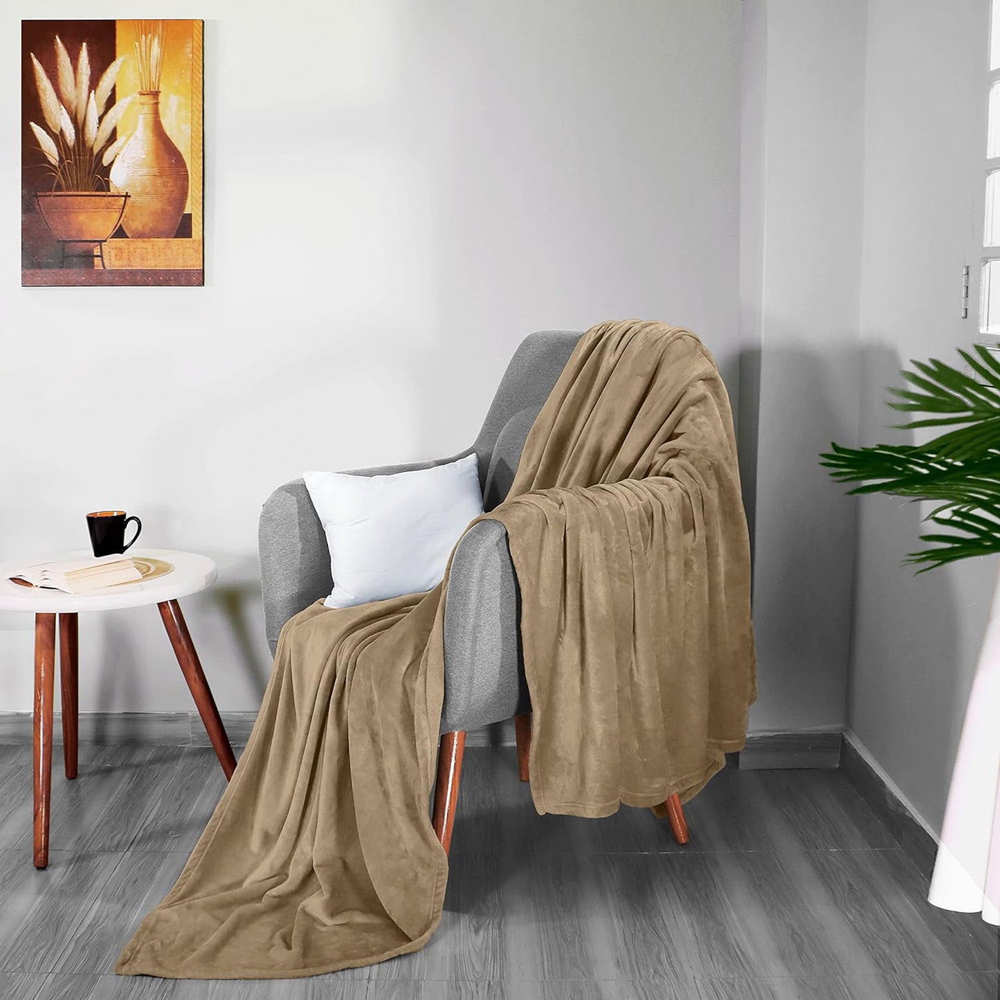 300GSM Microfibre Luxury Anti-Static Fuzzy Soft Fleece Blanket - Camel