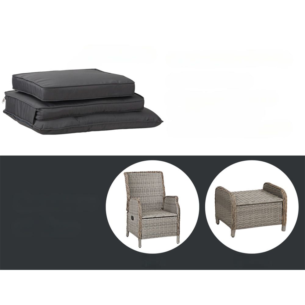 Recliner Chairs Outdoor Patio Wicker Sofa Lounge  Set of 2 - Black