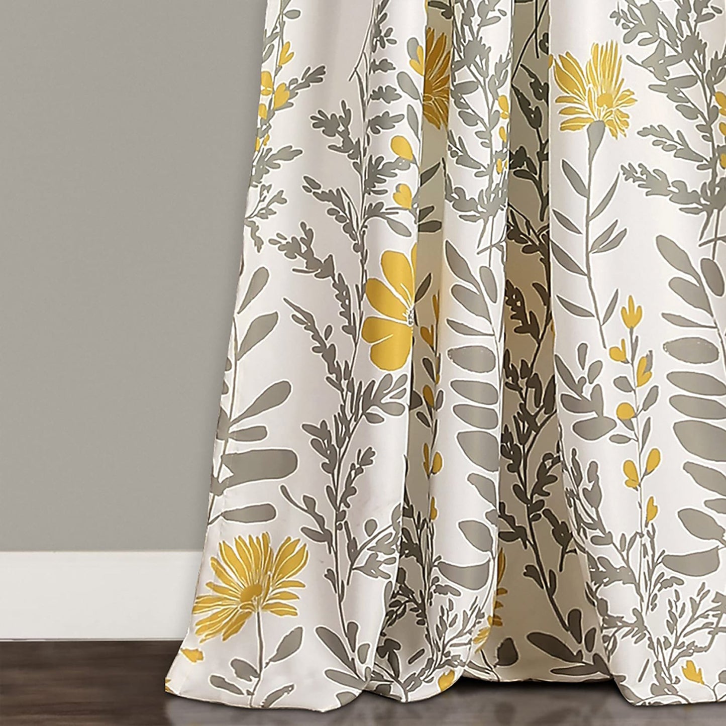 Room Darkening Curtains Floral Leaf Design Window Panel Drapes  84 x 52 - Yellow and Gray