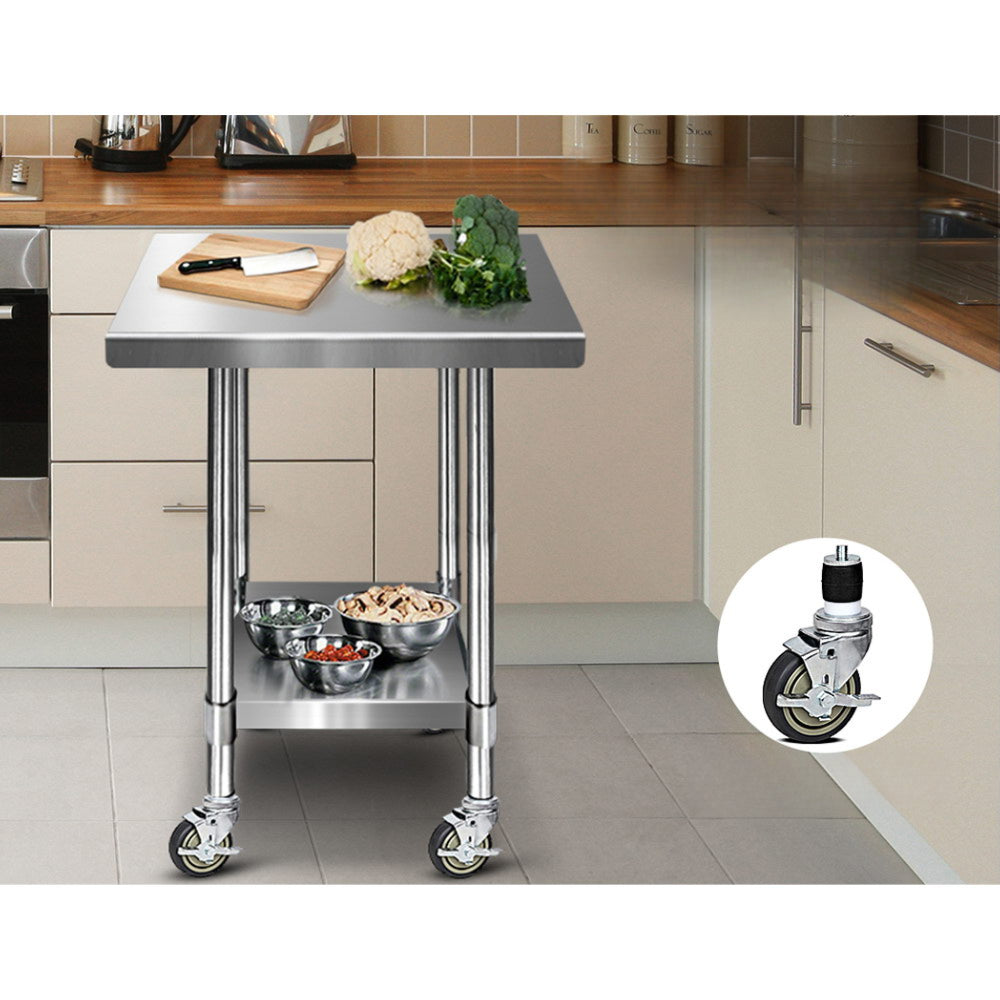 762 x 762mm Commercial Stainless Steel Kitchen Bench with 4pcs Castor Wheels