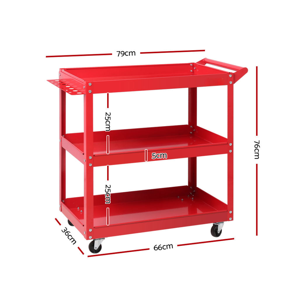 Tool Cart Trolley Mechanic Steel Storage Organizer 3 Tier - Red