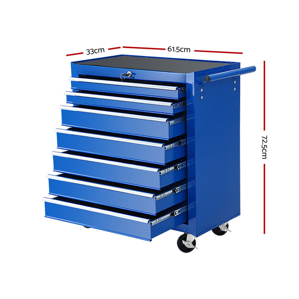Tool Chest Trolley Box Cabinet Cart Garage Storage Blue - 7 Drawers