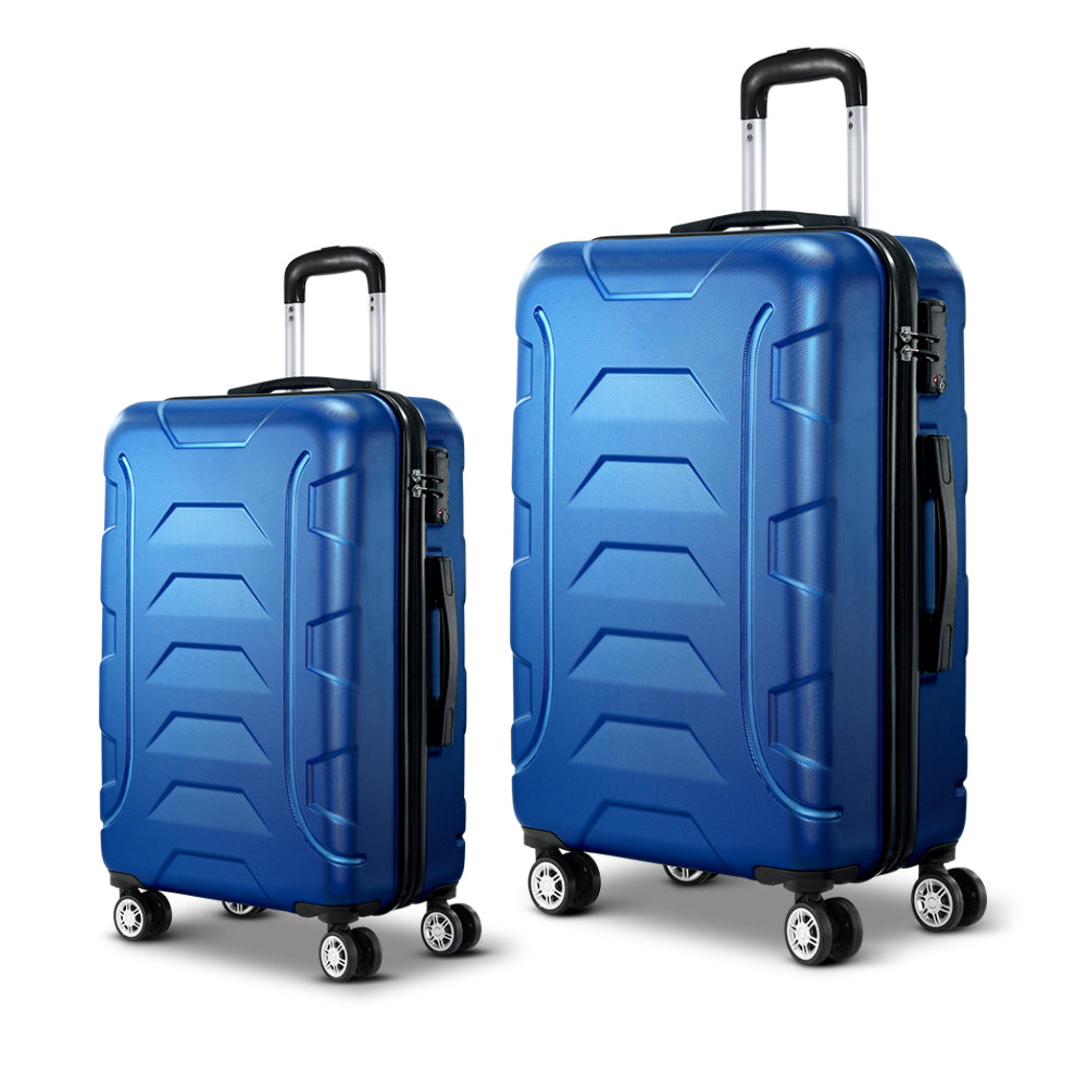 2pc Luggage Travel Sets Suitcase Trolley Lock Bonus Blue