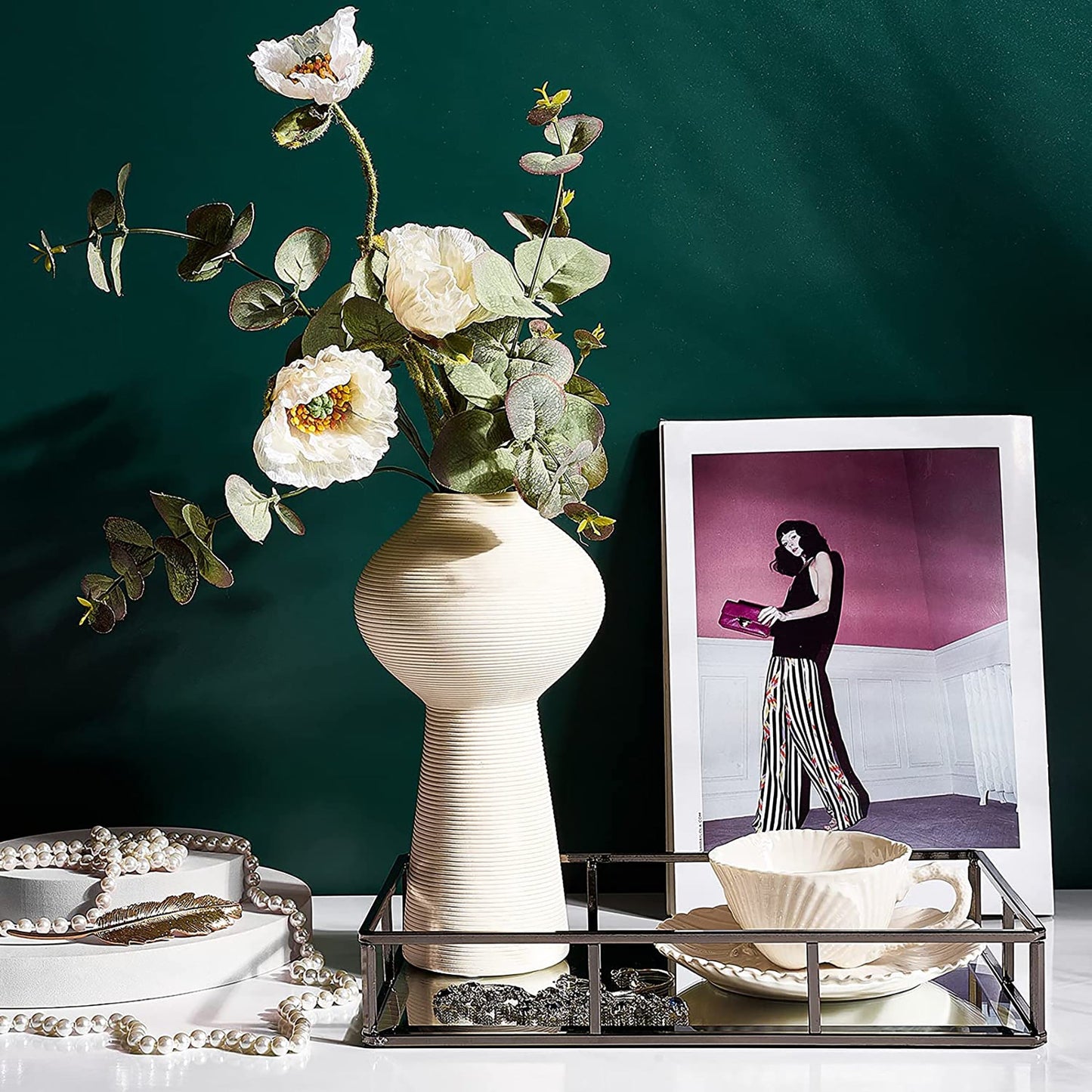 Decorative Metal Mirror Tray Organizer for Bathroom Counter Bathroom 12x7x2 Inch - Black