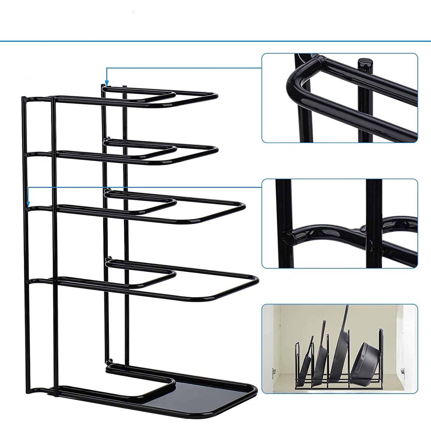Heavy Duty Pan Organizer 5 Tier Pot and Pan Organizer Rack with Durable Steel Construction - Black