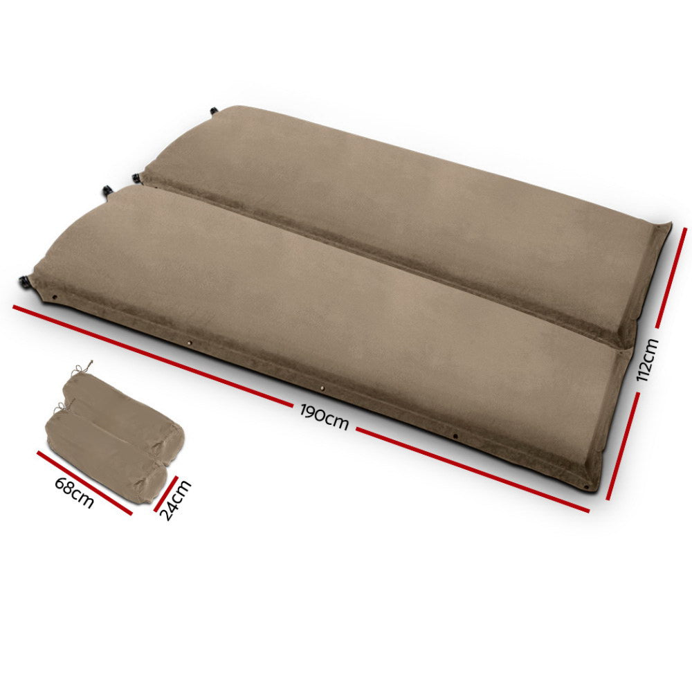 Camping Self Inflating Sleeping Mat Air Bed Double - Coffee