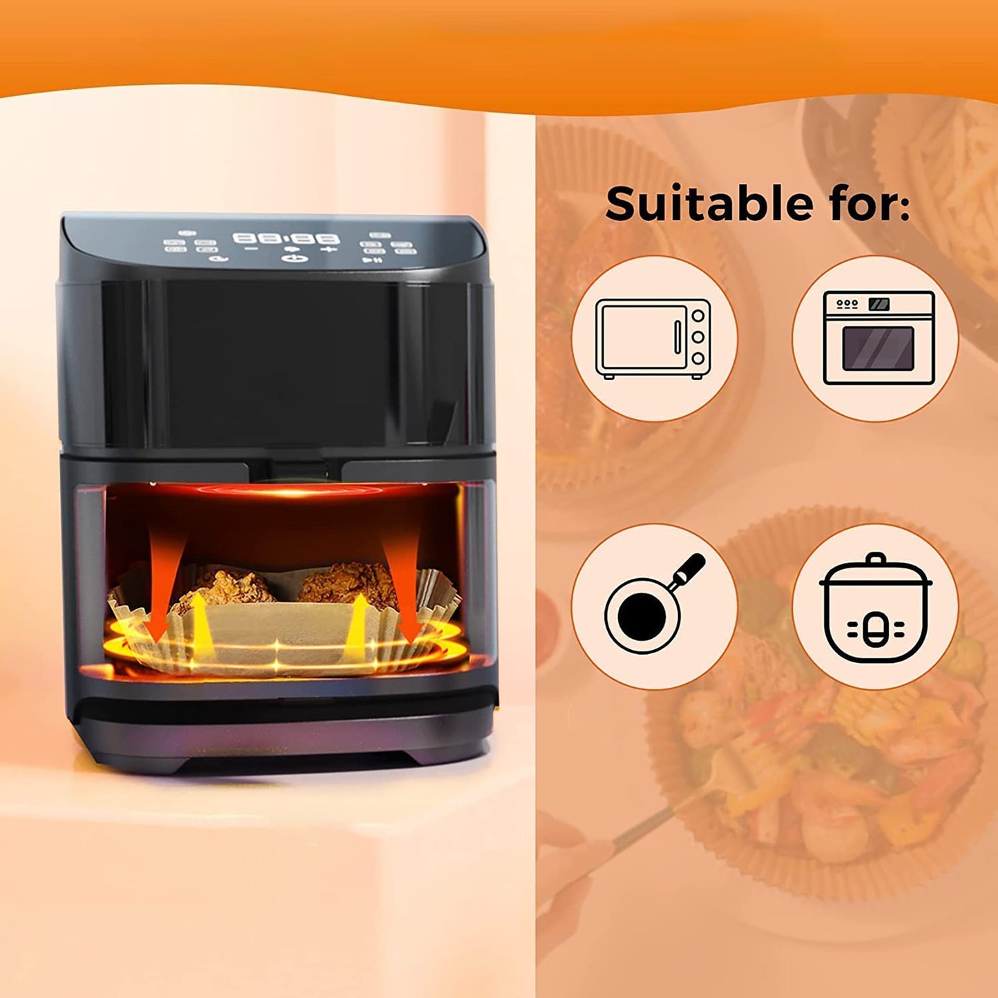 Air Fryer Square Disposable Parchment Paper Liner 7.9 Inch 100 PCS - Brown