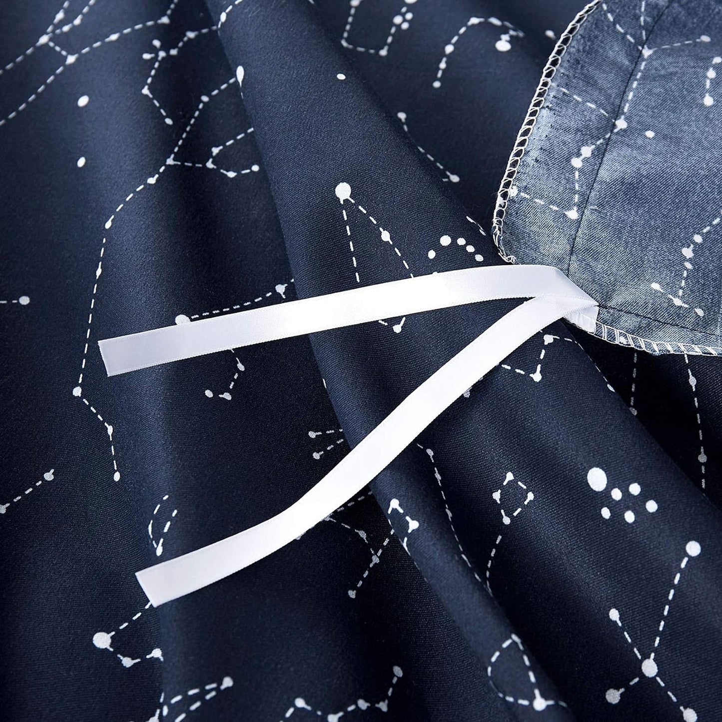 Soft Microfibre White Space Stars Pattern Quilt Cover Set - Navy Blue