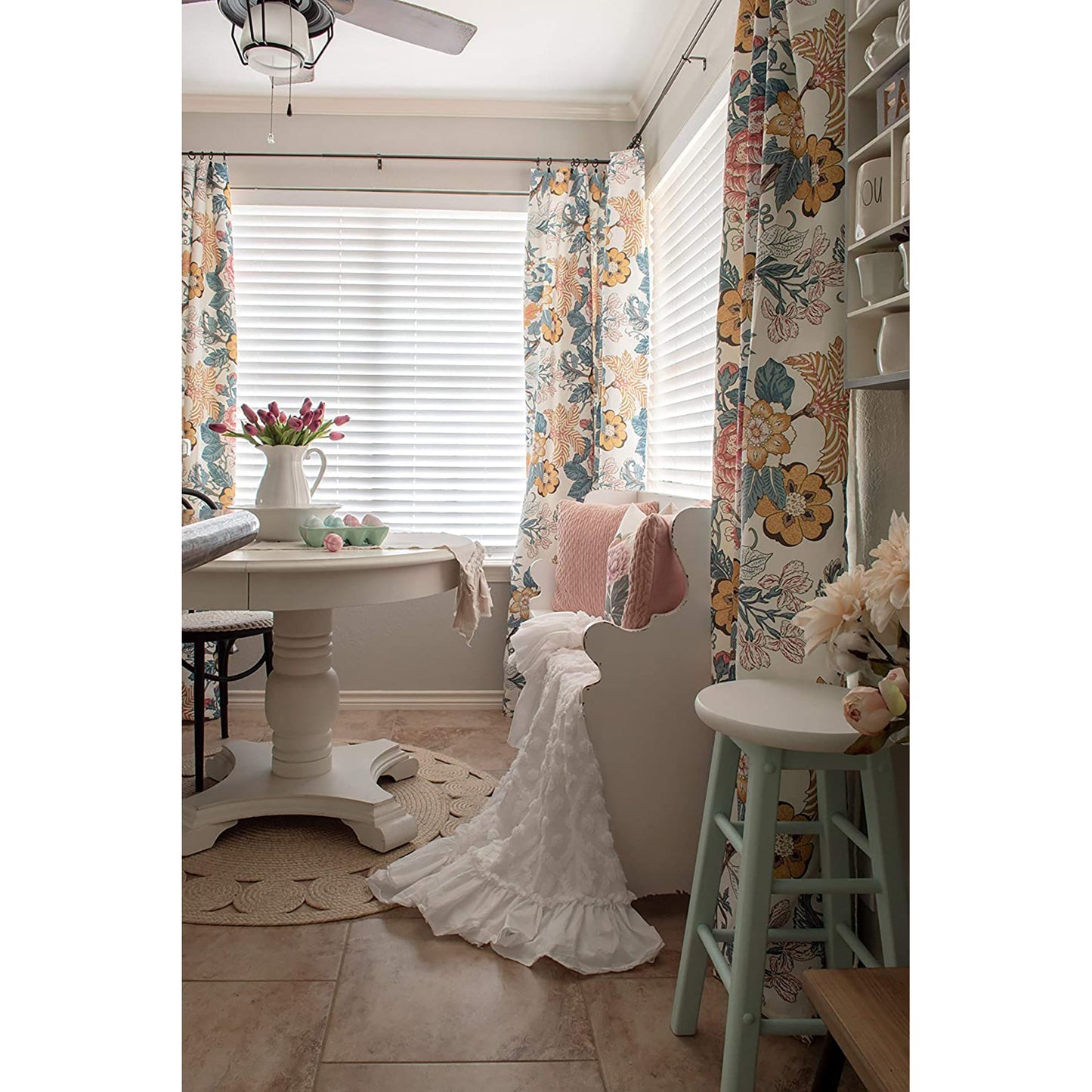 Floral Garden Room Darkening Window Curtain Panel Set 84 x 52 - Blue and Green