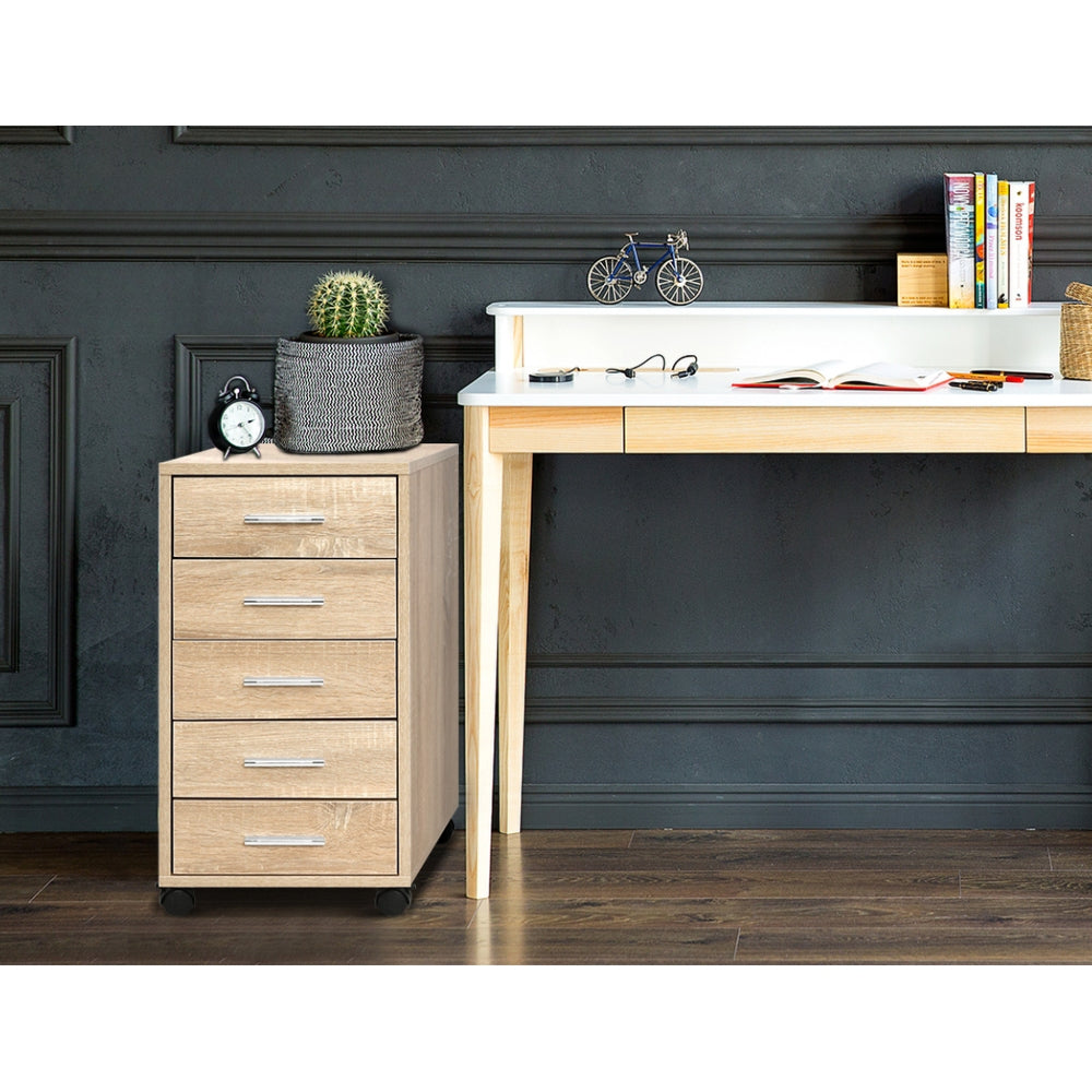 5 Drawer Filing Cabinet Storage Drawers Wood Study Office School File Cupboard