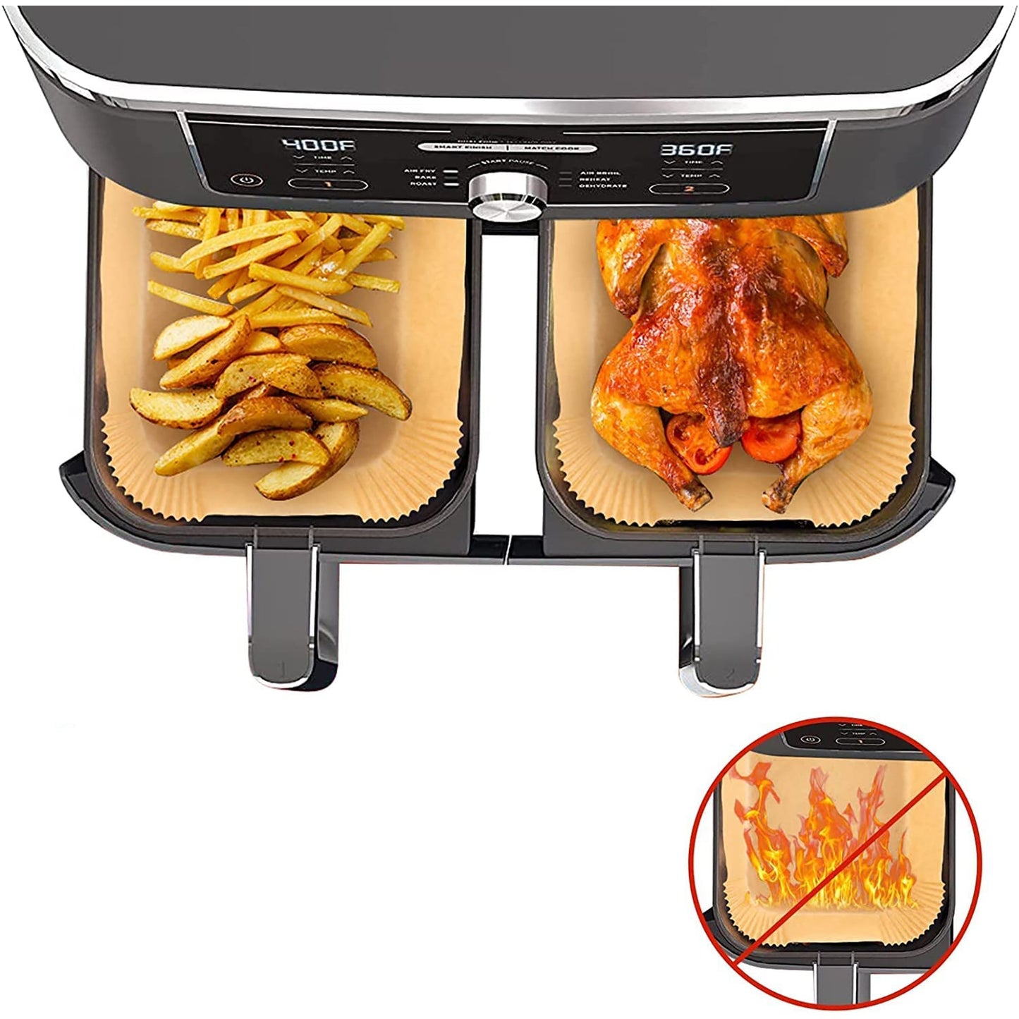 Air Fryer Rectangular Disposable Parchment Paper Liner 100 PCS 22x14cm - Brown