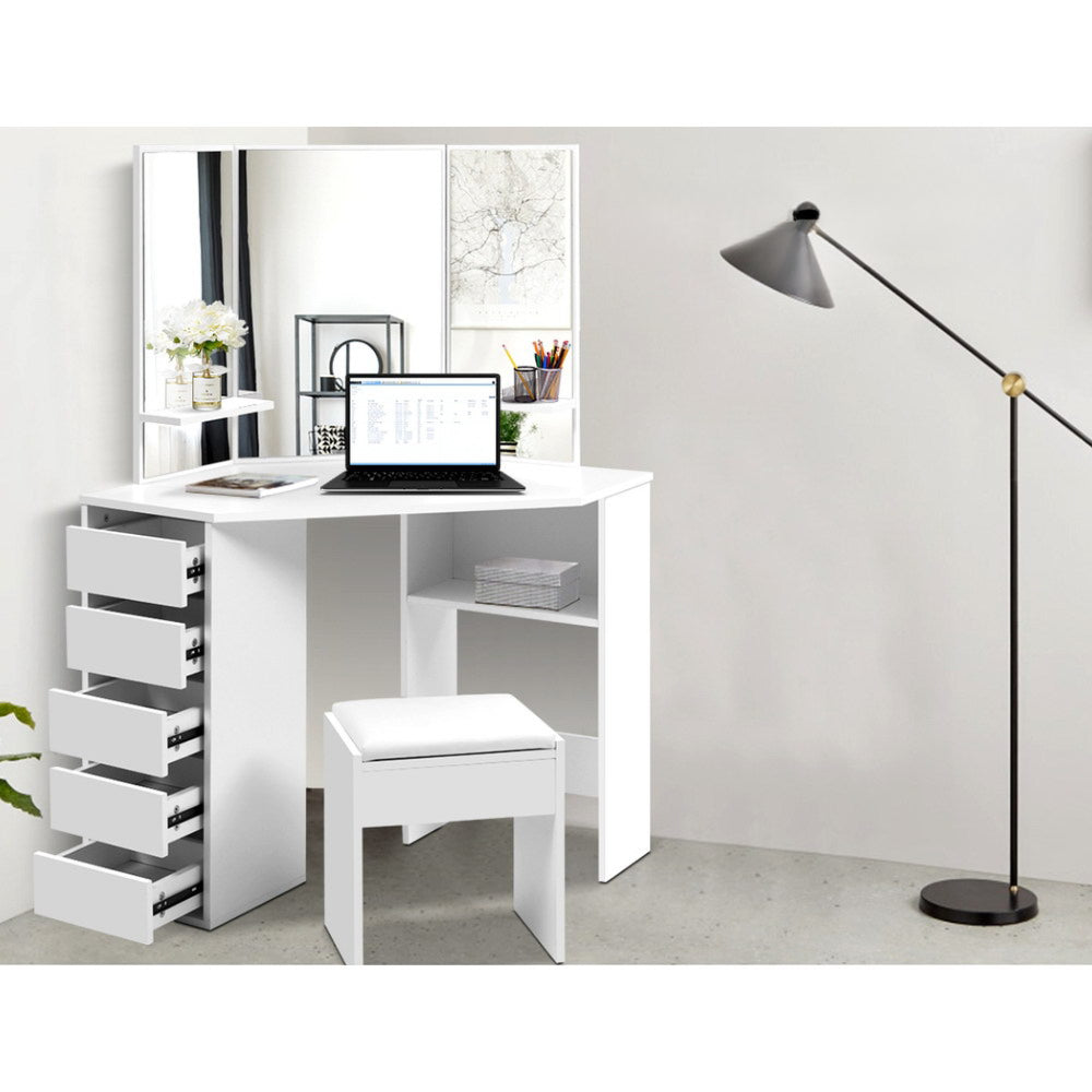 Corner Dressing Table With Mirror Stool White Mirrors Makeup Tables Chair