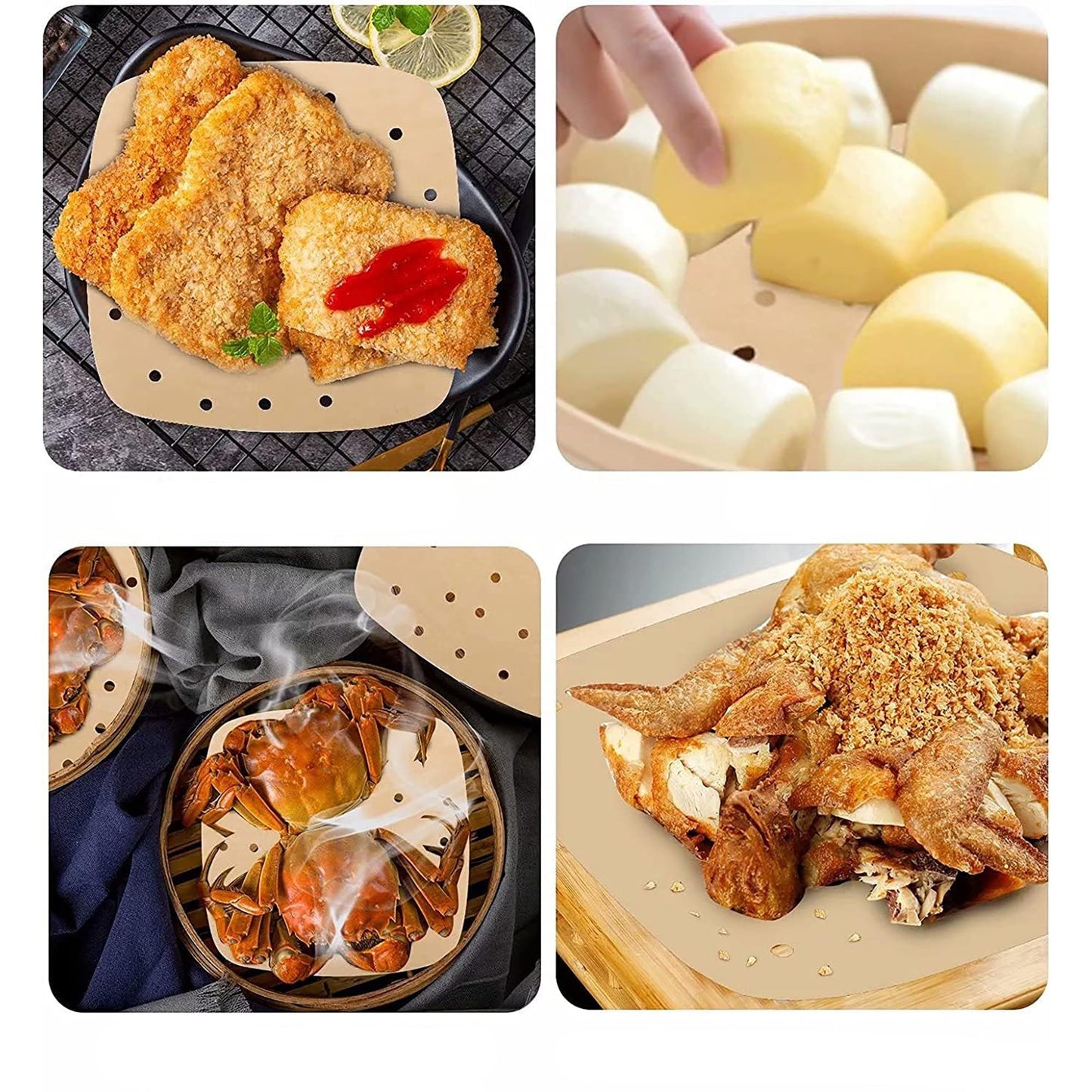 Perforated Unbleached Square Disposable Air Fryer Liners 8.5 Inch 200 Pcs - Brown