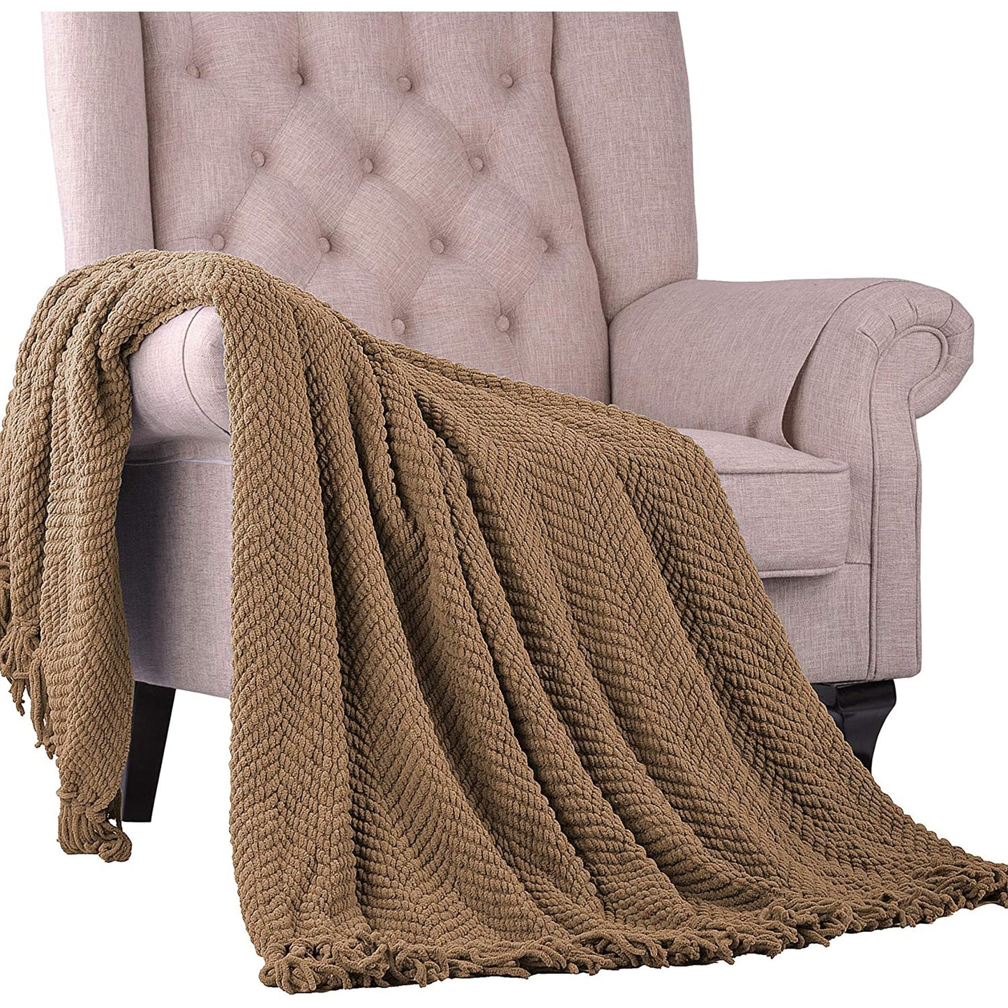 Knitted Solid Color Bed Sofa Couch Cover Throw Blanket 50x60 Inch - Amphora