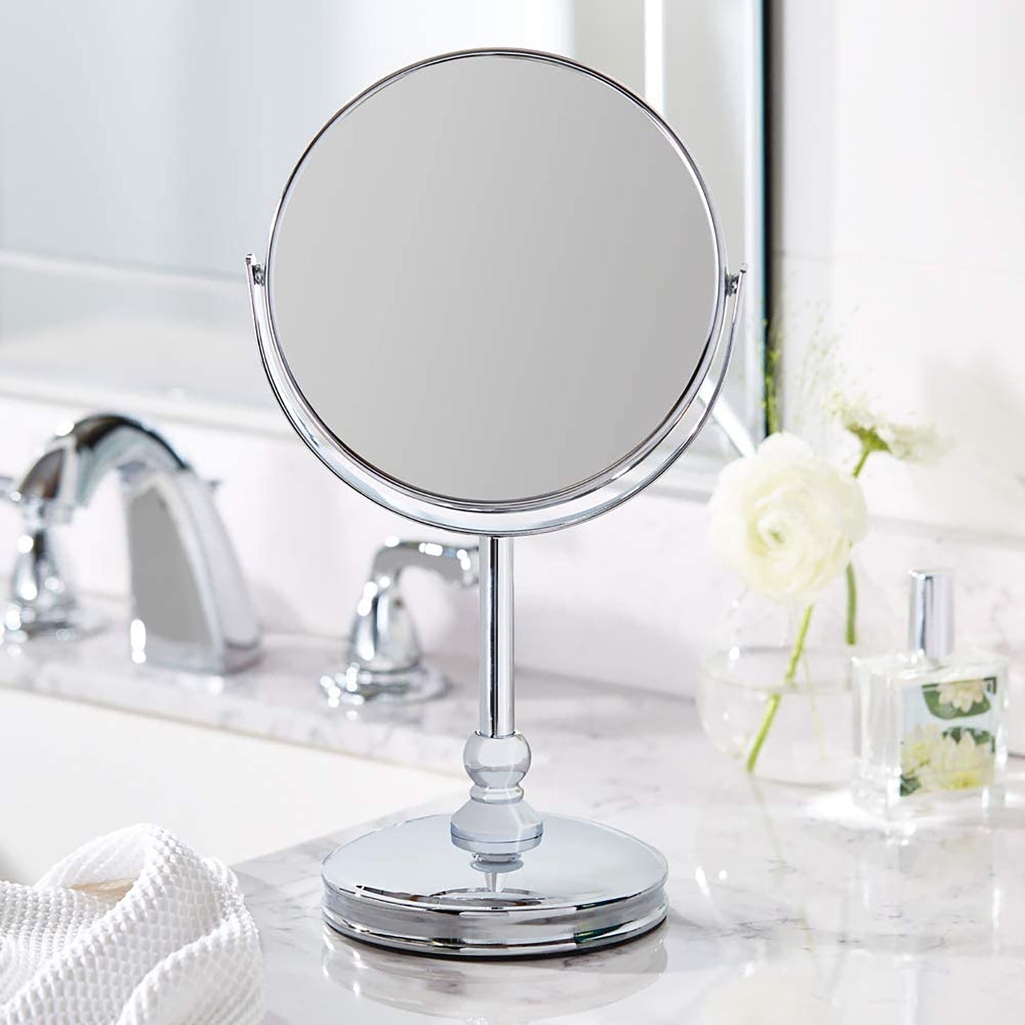 Vanity Mirror with Heavy Base Magnification - Chrome