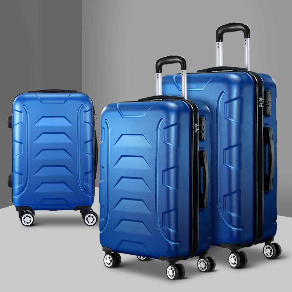 3pc Luggage Travel Sets Suitcase Trolley Lock Blue