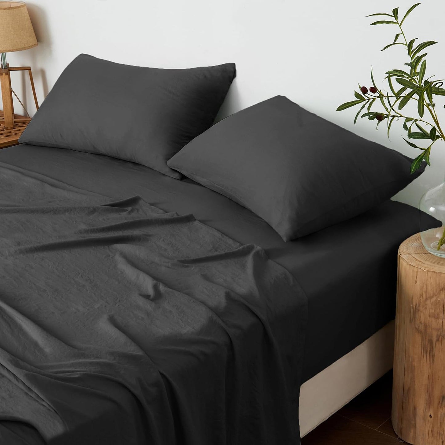 Premium 1800TC Breathable Ultra-Soft Microfibre Single Bed Sheet Set - Black