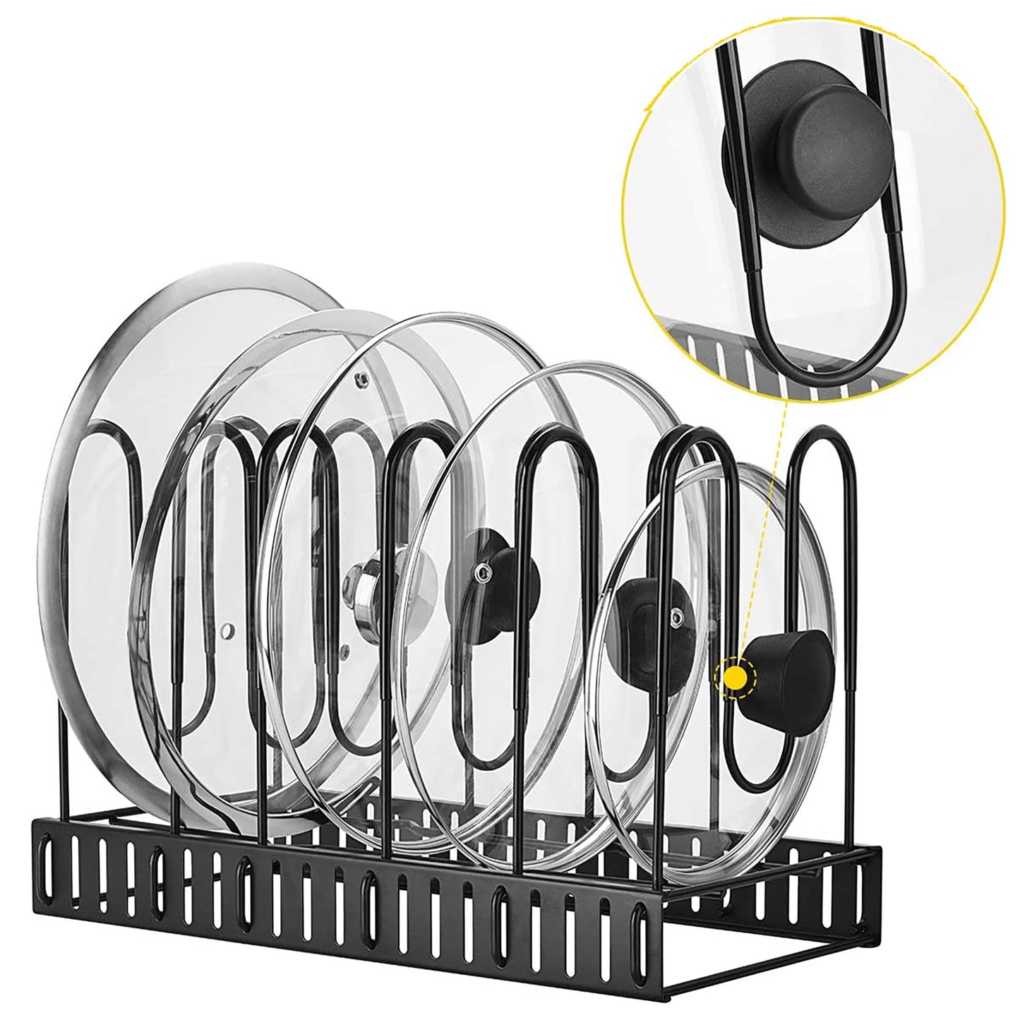 10 Adjustable Pots and Pans Organizer Rack with 3 DIY Methods for Kitchen Cabinet - Black