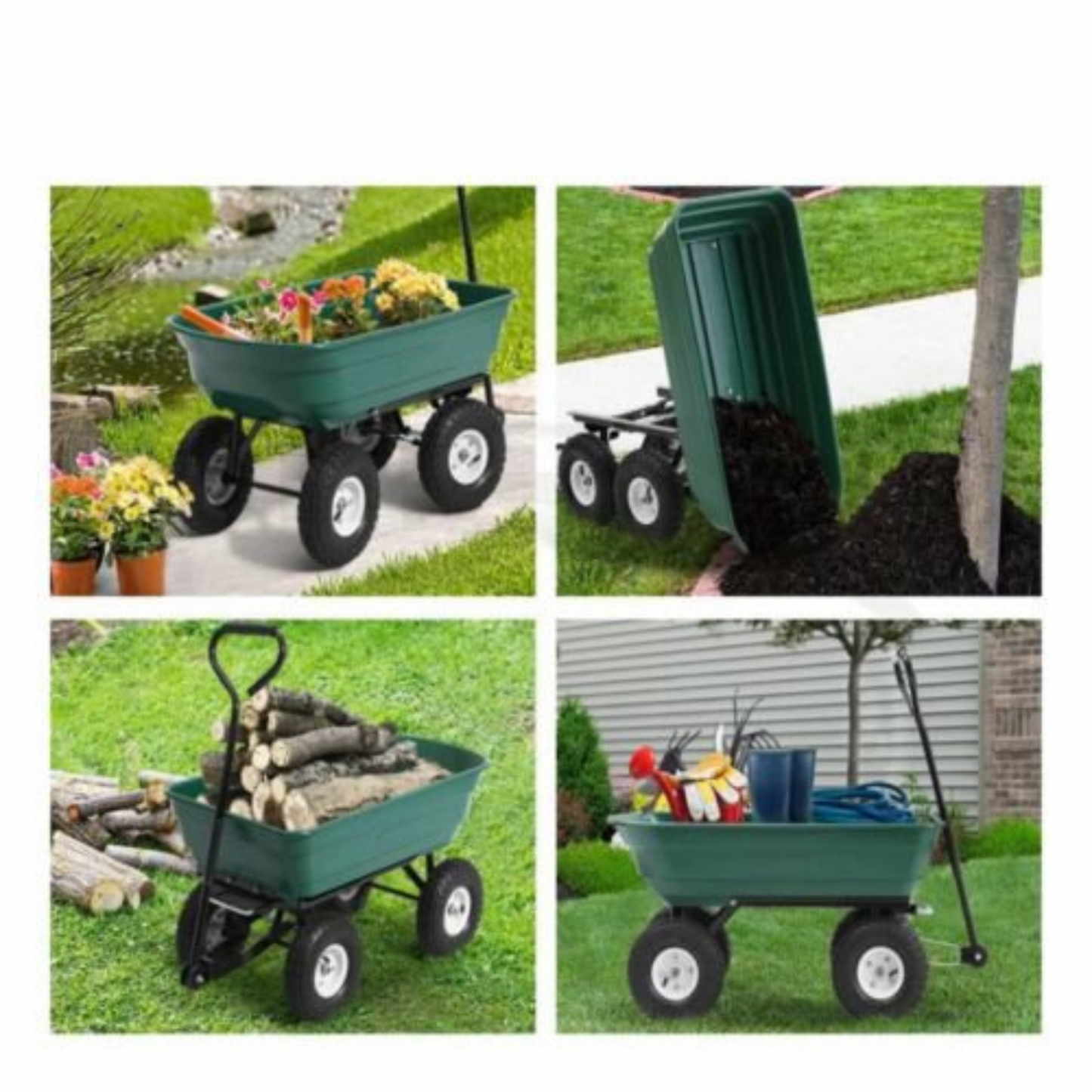 65L Garden Dump Cart Tipping Bed Trolley Wagon Wheelbarrow Holds Up to 270kg