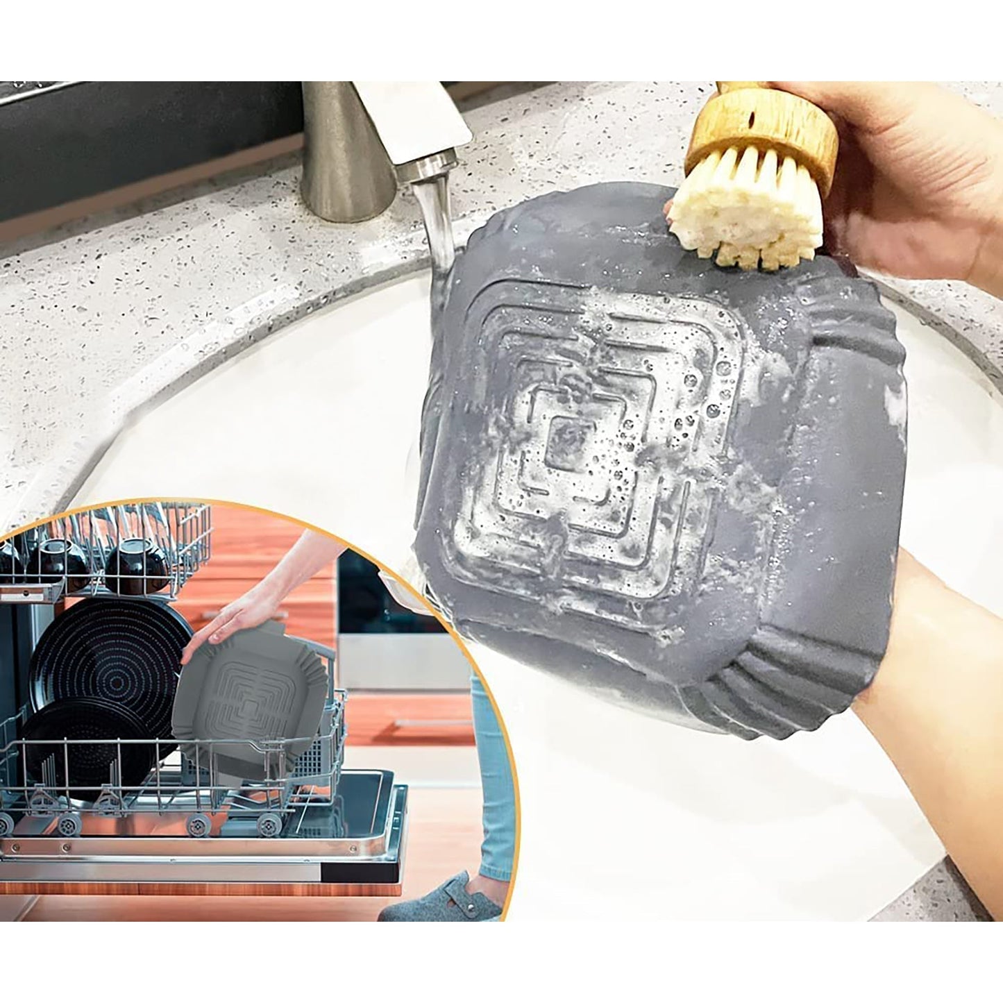 Square Air Fryer Silicone Reusable Liner Tray Pots 2 Pcs - Grey and Blue