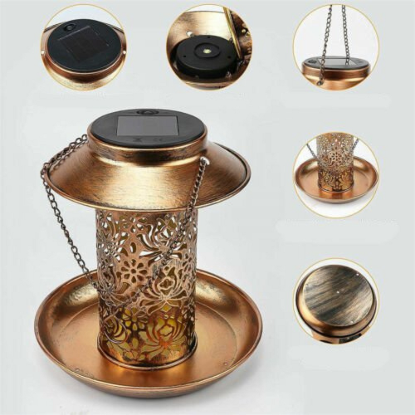 Solar Powered Bird Feeder with Light Outdoor Hanging Solar Lamp