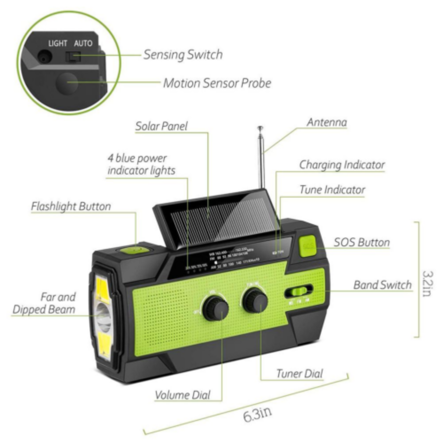 4000mAh Emergency Solar Hand Crank Weather Radio Power Bank Charger Flash Light
