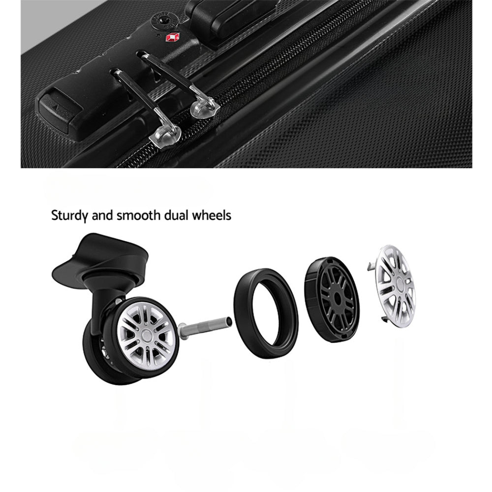 3pc Luggage Trolley Set Suitcase Travel TSA Hard Case Black