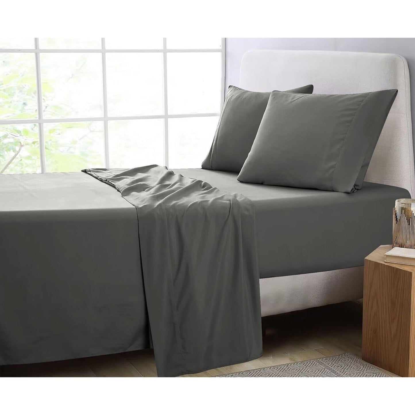 1000TC Luxurious Soft Microfibre Bed Sheet Set - Grey