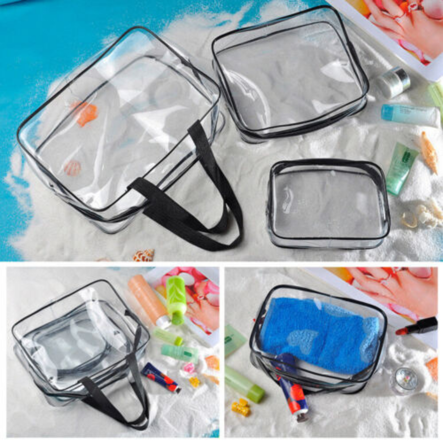 Set of 3 Clear PVC Cosmetic Makeup Toiletry Organizer Travel Wash Bag Holder