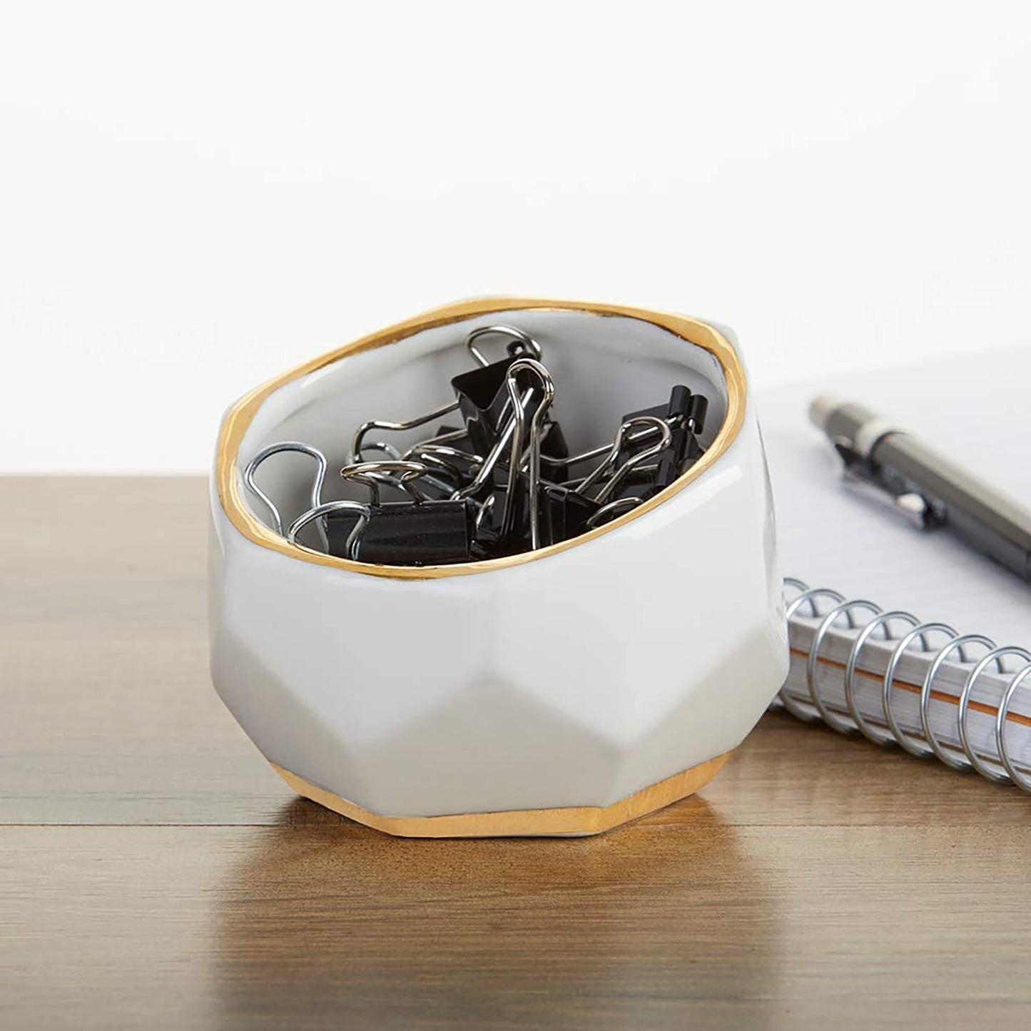 Geometric Ceramic Planters Decorative Bowls Set of 2 - White