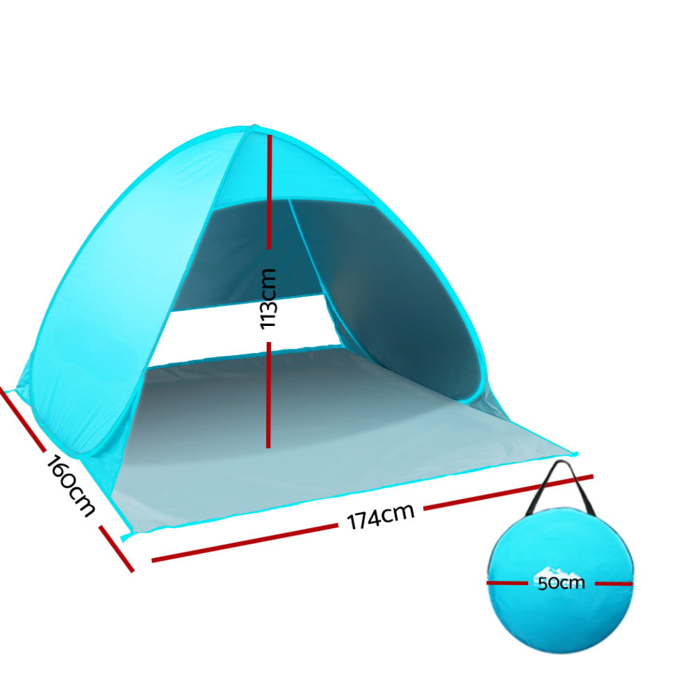 Pop Up Beach Tent Camping Hiking Shade Shelter Blue - Fits 3 Person