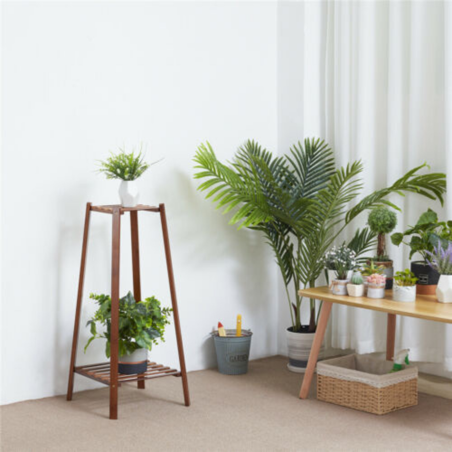 Wood Flower Pot Plant Stand Multi-Tier Display Rack for Indoor Outdoor