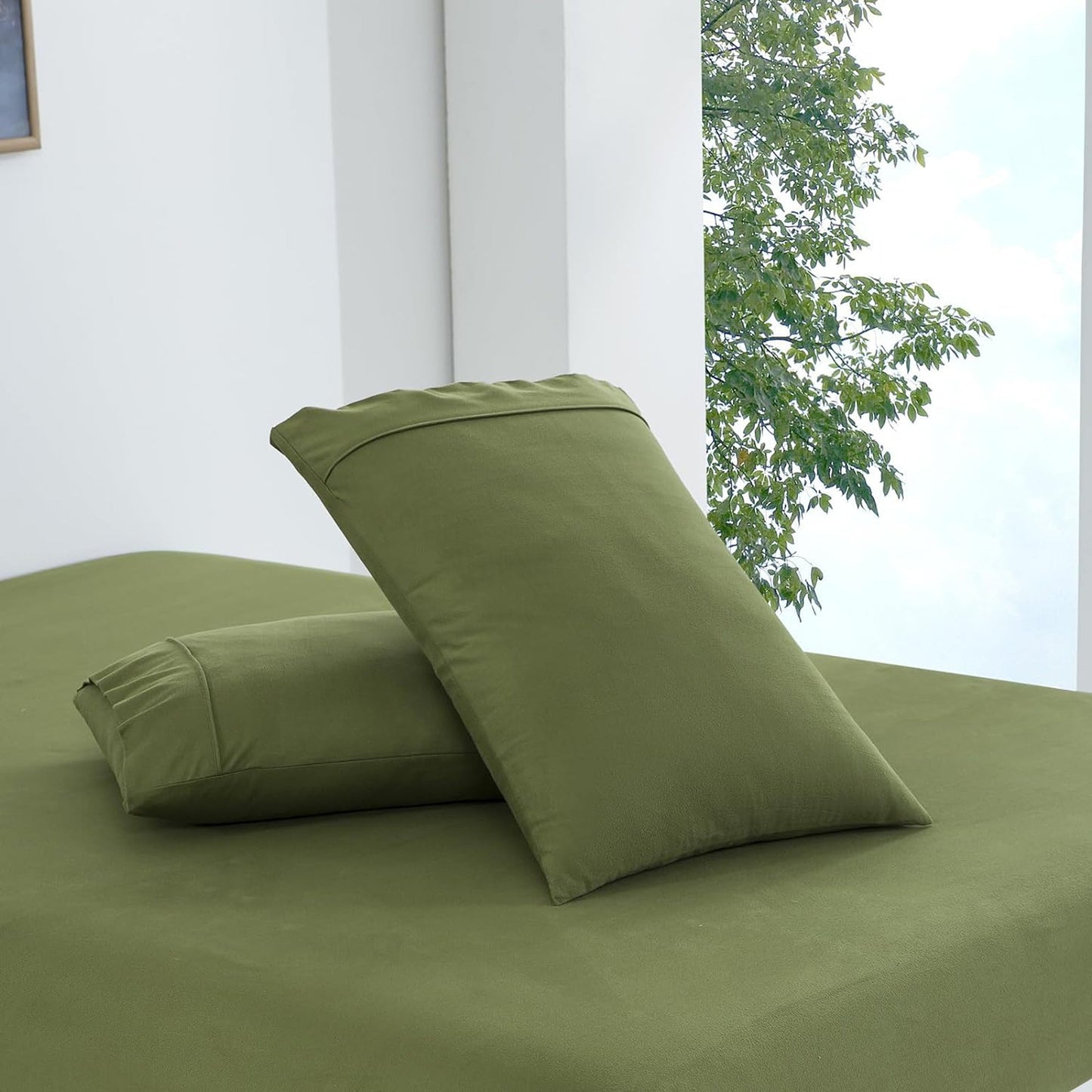 130 GSM Flannelette Soft Luxurious Micro Flannel Bed Sheet Set - Olive