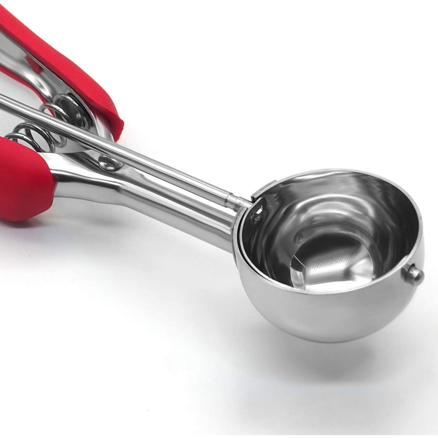 Stainless Steel Ice Cream Scoop with Trigger and Soft Silicone Handle - Red
