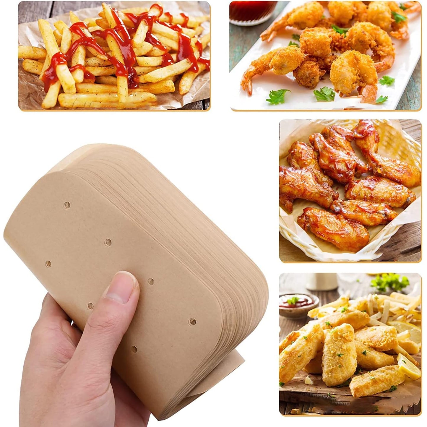 Disposable Air Fryer Liners for Dual Air Fryer 8.1 Inch 100 Pcs - Brown