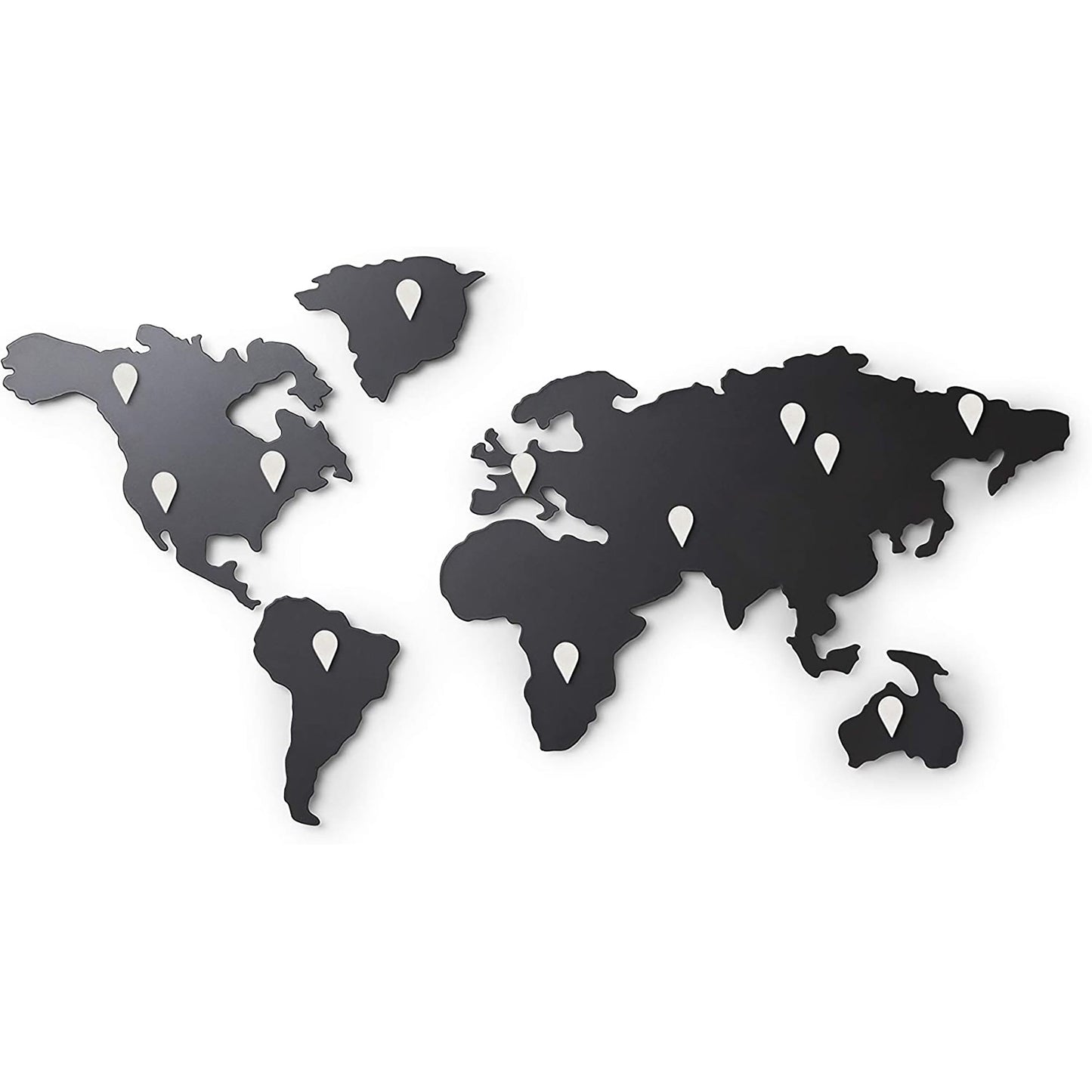 Metalic World Map Metal Wall Art Decor Wall Hanging for Living Room Bedroom Dorm - Black