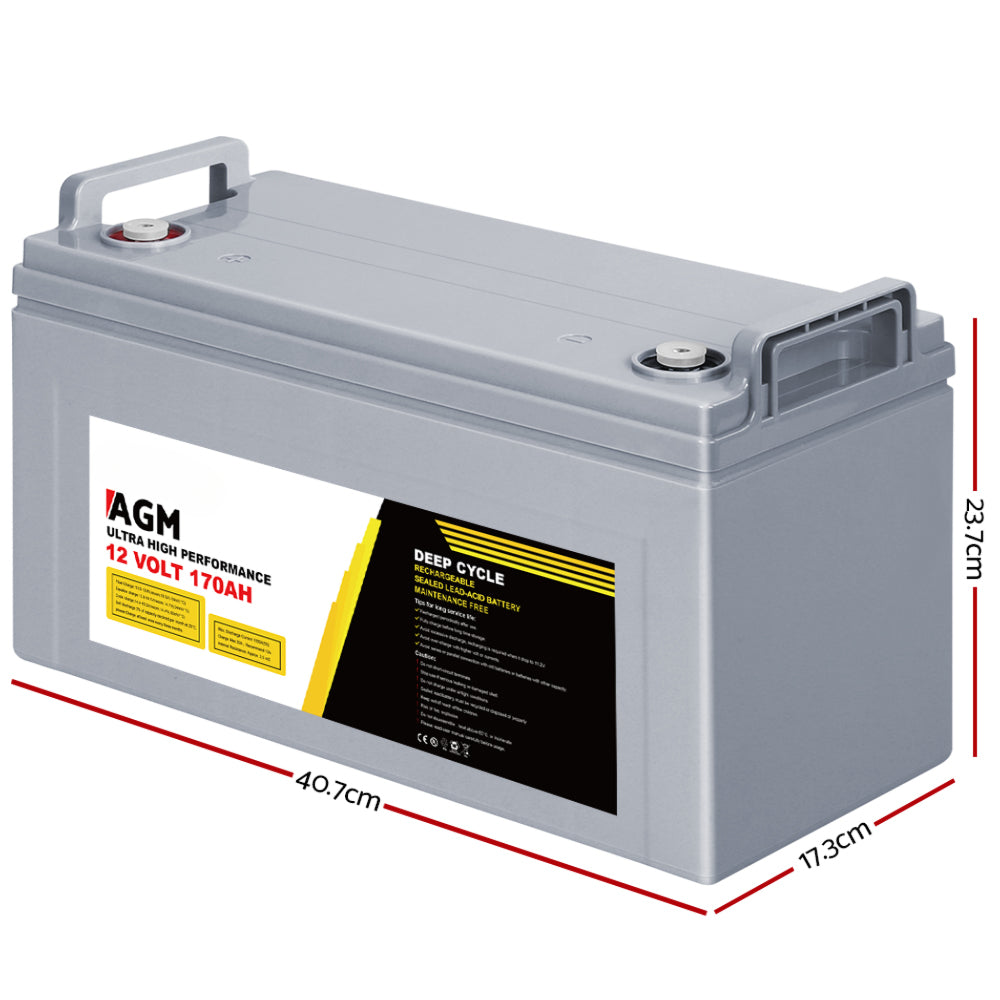 Solar Powered Marine Battery Battery Caravan Box AGM 170Ah - 12V
