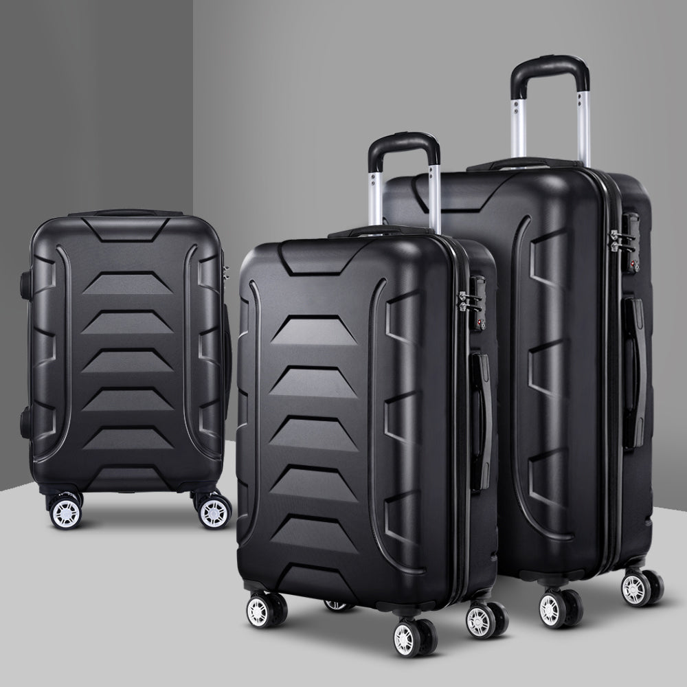 3pc Luggage Travel Sets Suitcase Trolley Lock Bonus Black