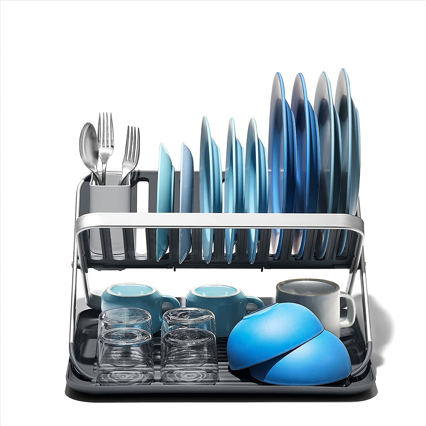 2-in-1 Foldable or Flat Dish Drying Rack - Grey