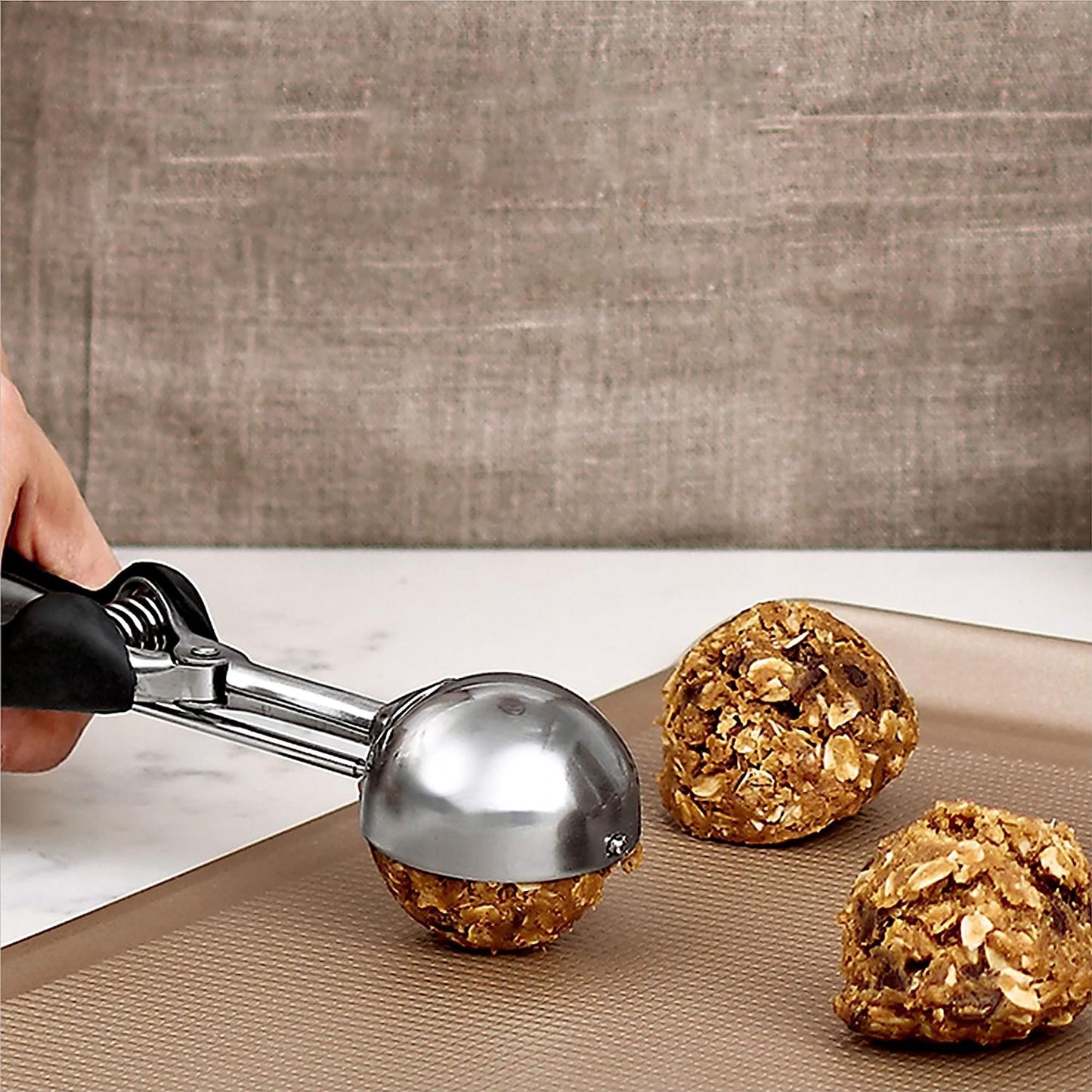 Stainless Steel Cookie Dough Scoop with Non Slip Grip Medium - Black