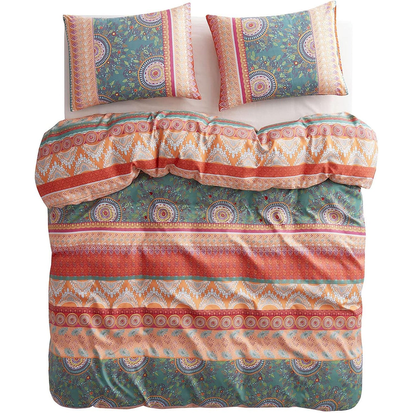 Soft Microfibre Bohemian Mandala Pattern Printed Quilt Cover Set - Orange Coral