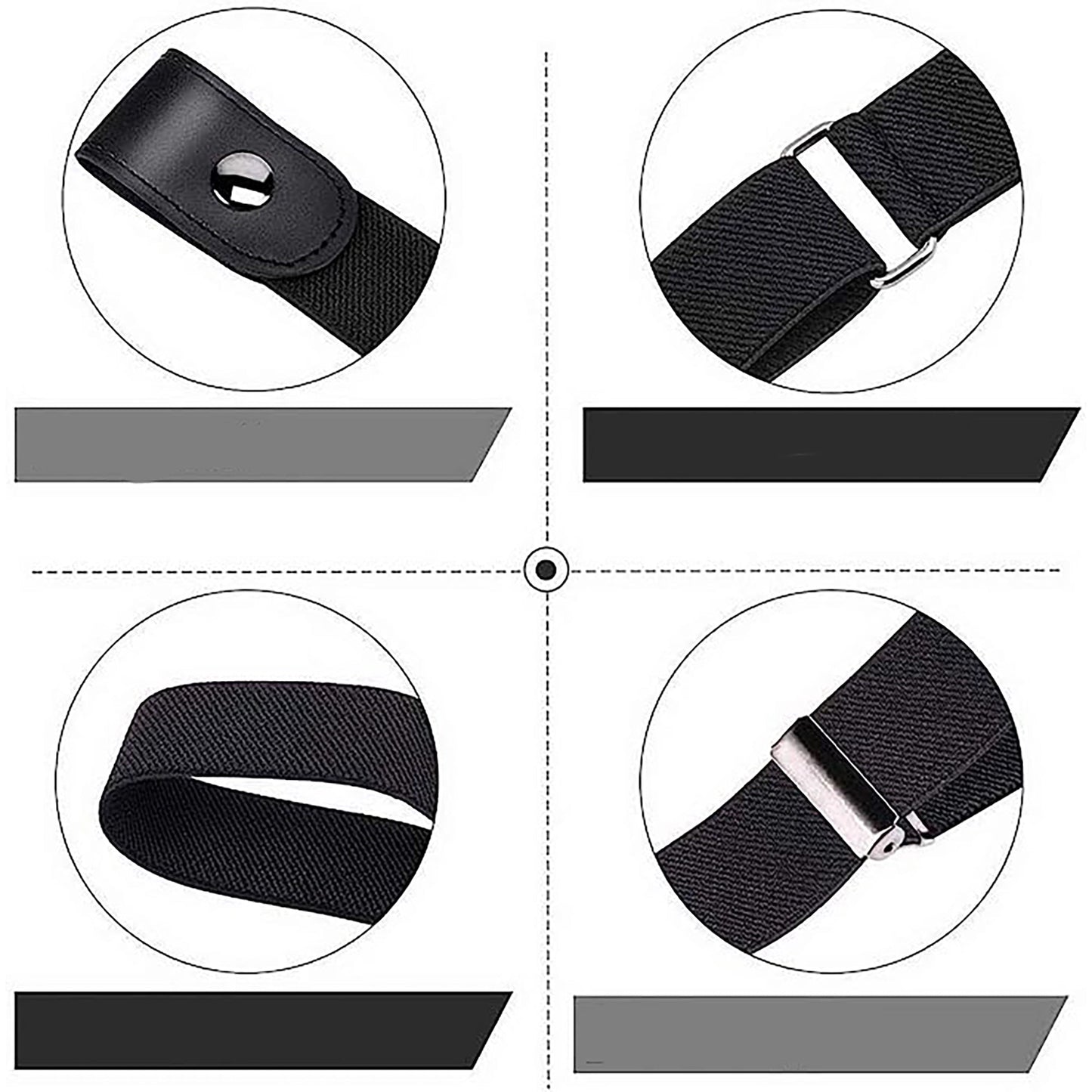 Buckle free No Hassle Elastic Invisible Belt for Jeans Made with Genuine Leather - Black