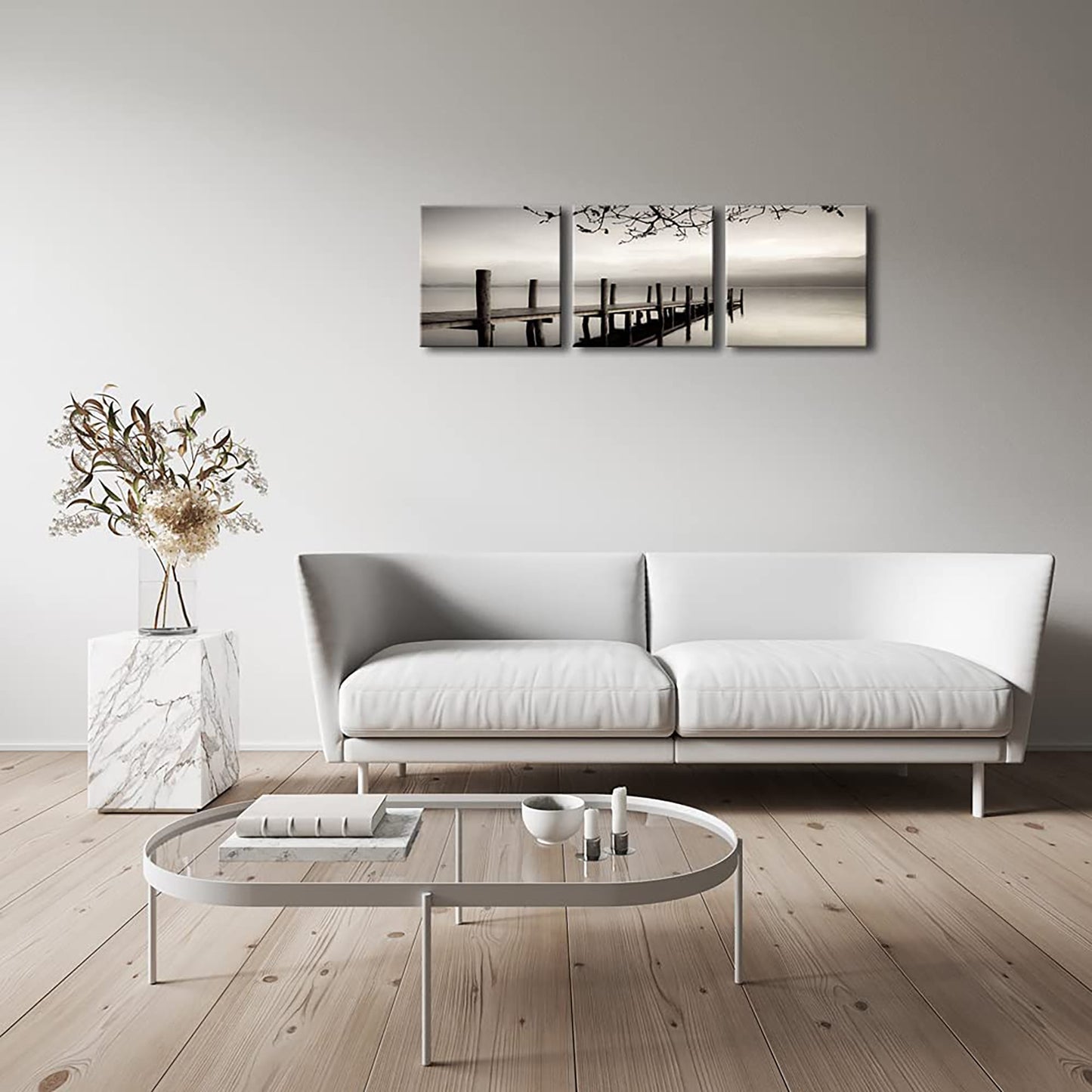 Black and White Landscape Giclee Canvas Prints on Modern Stretched Paintings Artwork - 3 panels