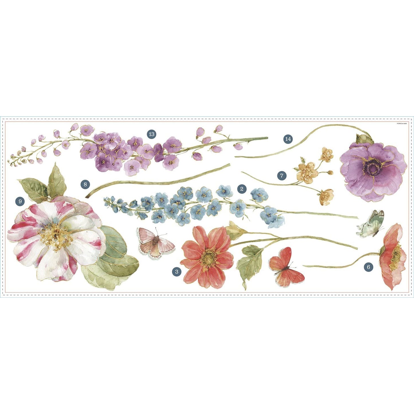 Garden Flowers Peel and Stick 20 Wall Decals for Living Room Bedroom Kitchen