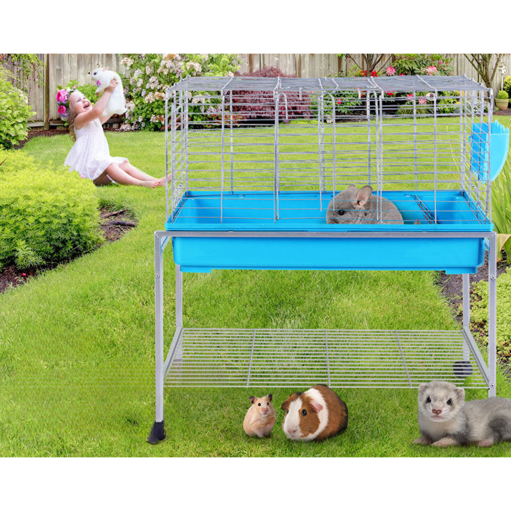Rabbit Cage Hutch Indoor Hamster Enclosure Carrier - Blue