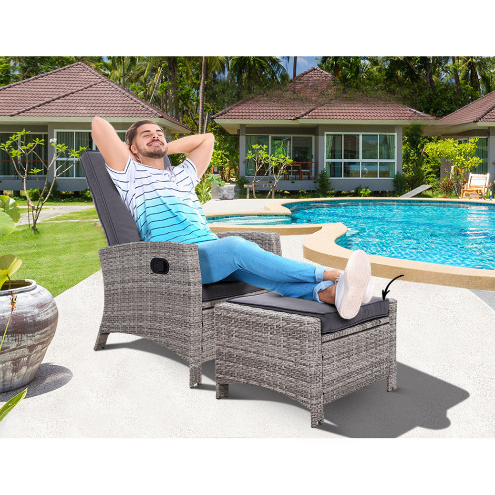 Sun Recliner Chair Wicker Sofa Outdoor Patio Garden Lounge - Grey