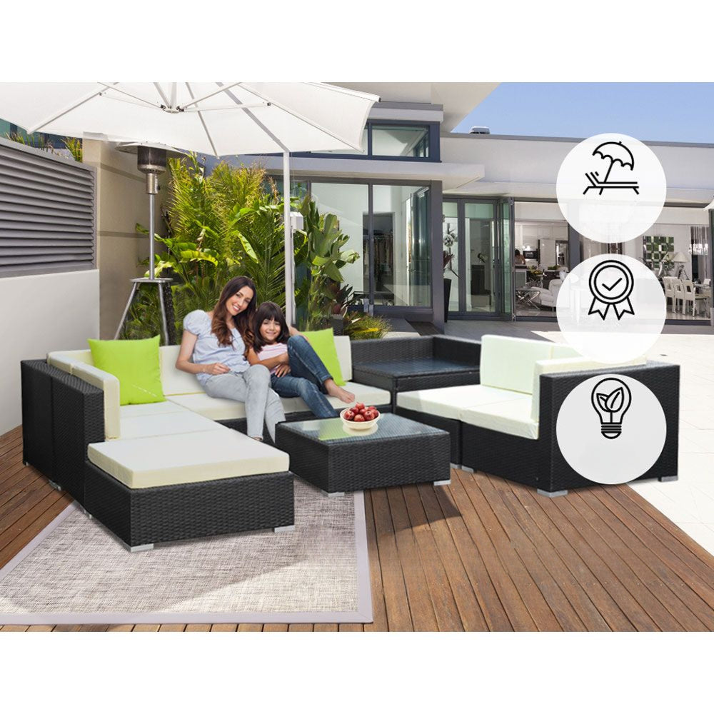 Sofa Set with Storage Cover Outdoor Furniture Wicker - Set of 12